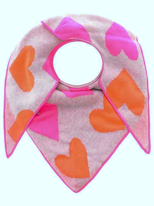 💕 Zwillingsherz Dreieckstuch "Neon Herz" Wolle Kaschmir Grau Orange Pink