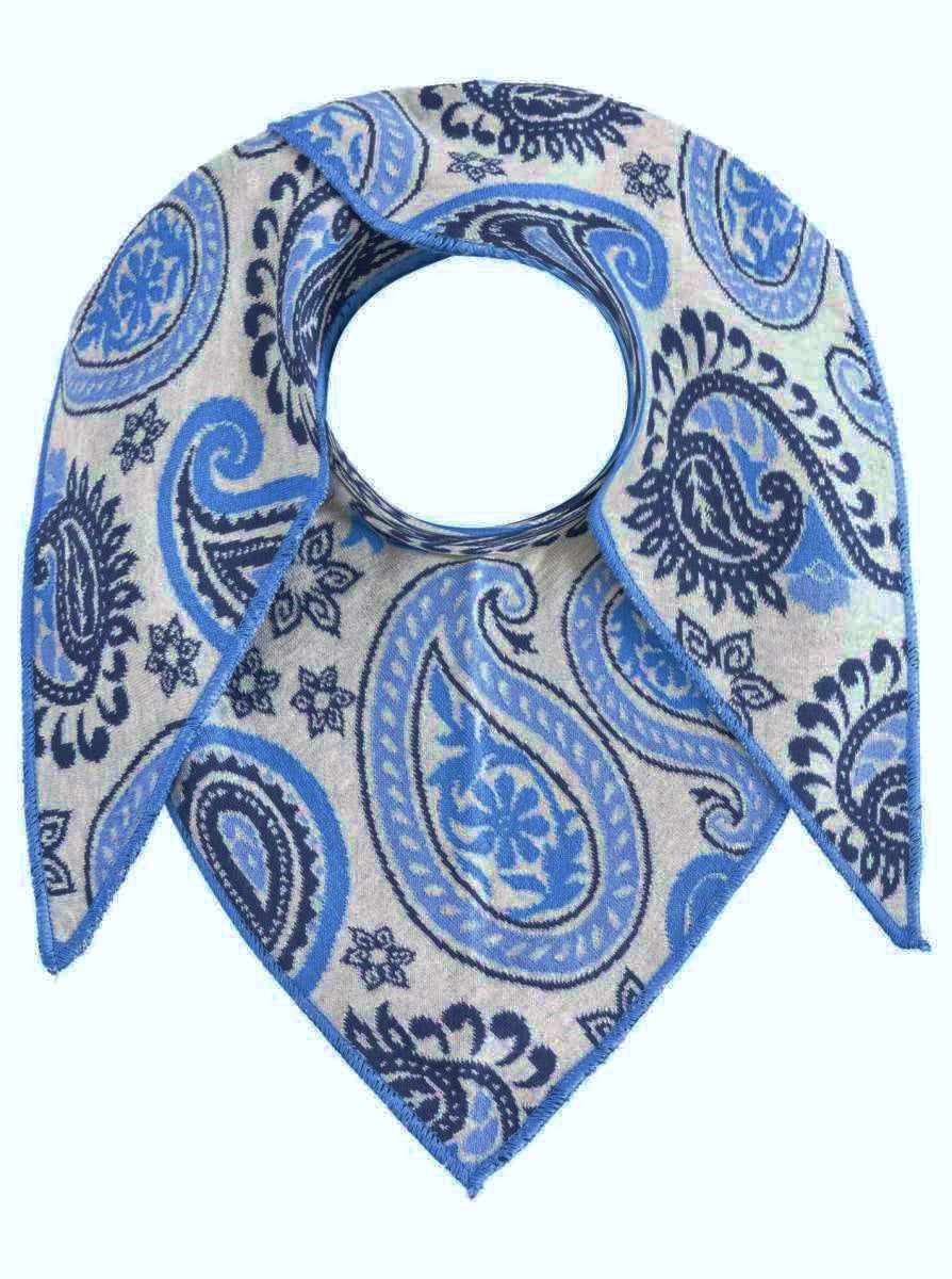 💕 Zwillingsherz Dreieckstuch "Paisley Happy" Baumwolle Grau Blau