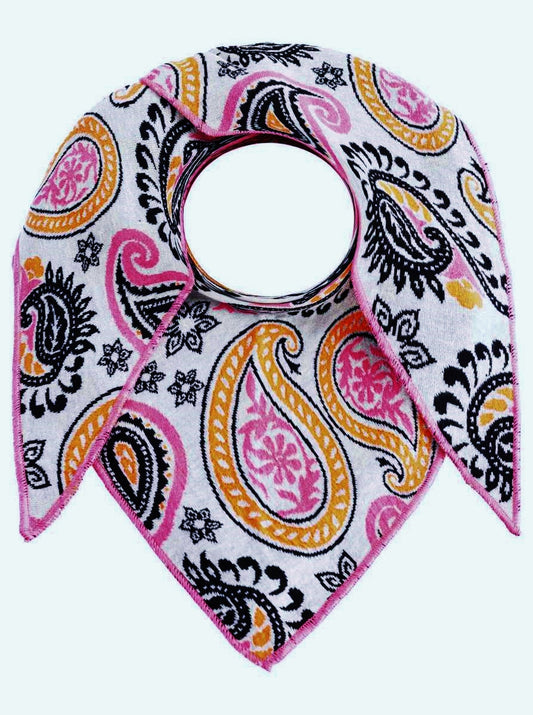 💕 Zwillingsherz Dreieckstuch "Paisley Happy" Baumwolle Grau Orange Pink