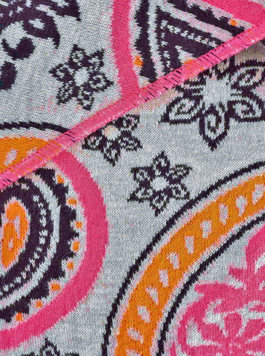 💕 Zwillingsherz Dreieckstuch "Paisley Happy" Baumwolle Grau Orange Pink