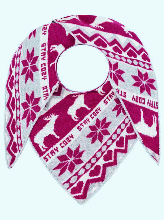 💕 Zwillingsherz Dreieckstuch "Stay Cozy" Wolle Kaschmir Beere Grau