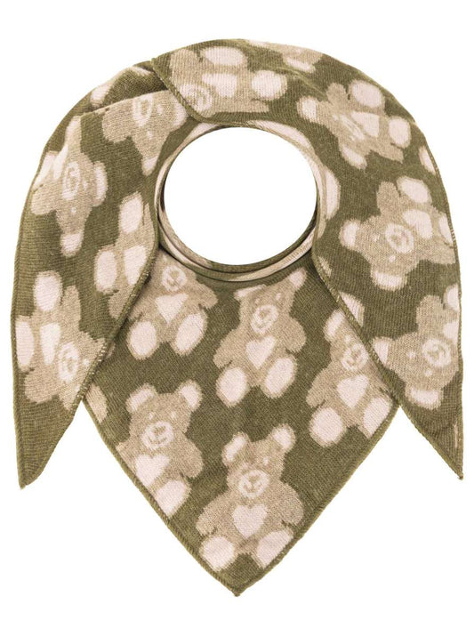 💕 Zwillingsherz Dreieckstuch "Teddy Bär" Wolle Kaschmir Olive Rosa