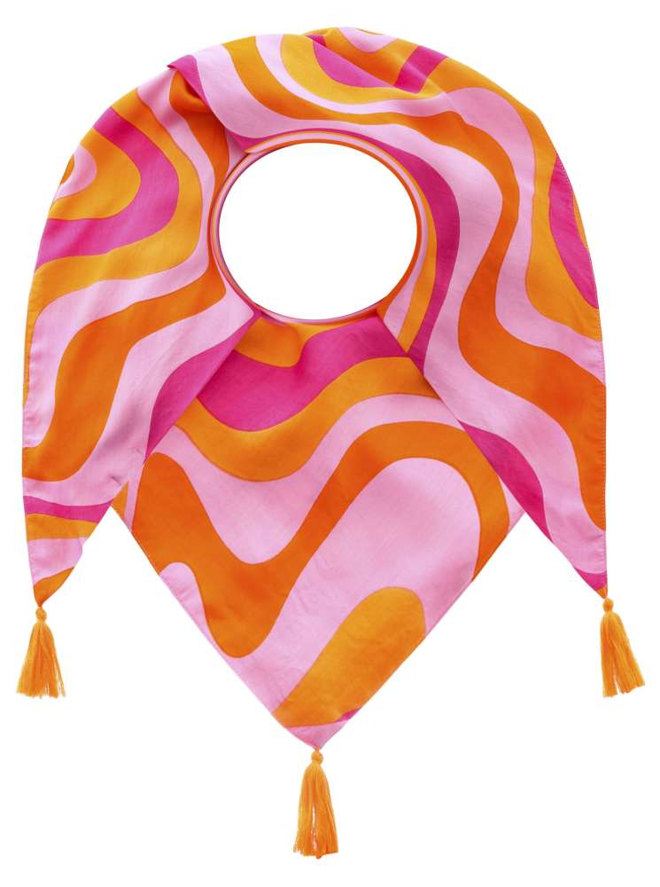 💕 Zwillingsherz Dreieckstuch "Wellen Muster" Bambus nachhaltig organic Pink Orange