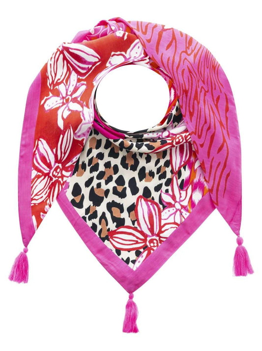 💕 Zwillingsherz Dreieckstuch "Wild Flower Leopard" Viskose Fuchsia