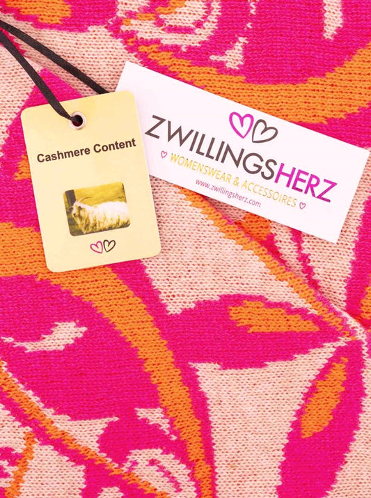 💕 Zwillingsherz Dreieckstuch "Winter Neon" Wolle Kaschmir Pink Orange