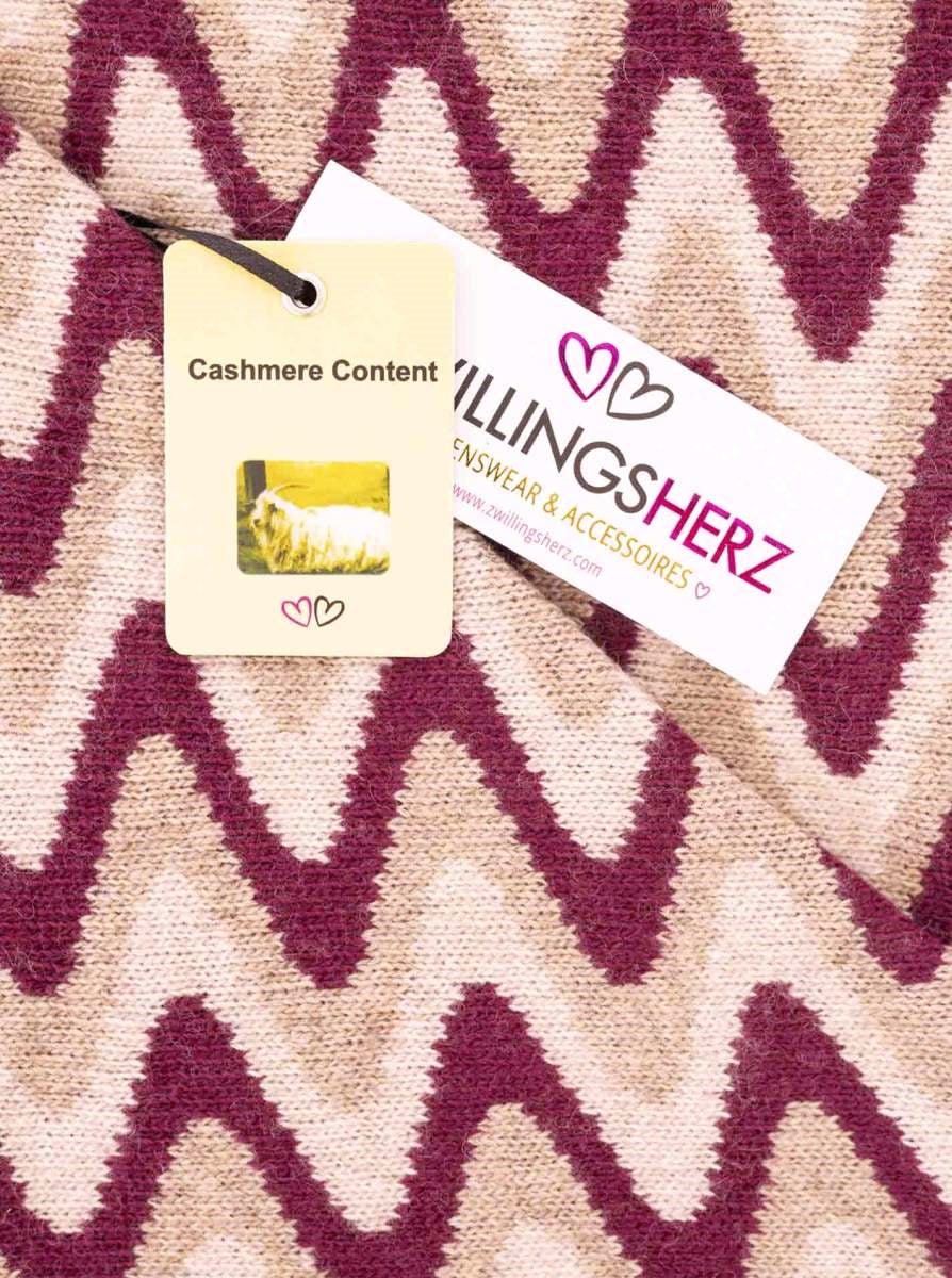 💕 Zwillingsherz Dreieckstuch "Winter Waves" Wolle Kaschmir Beige Altrosa Bordeaux