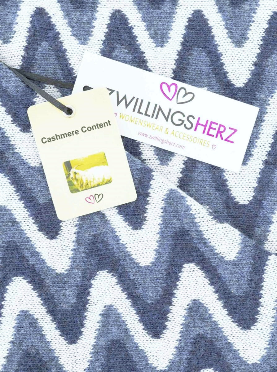 💕 Zwillingsherz Dreieckstuch "Winter Waves" Wolle Kaschmir Blau