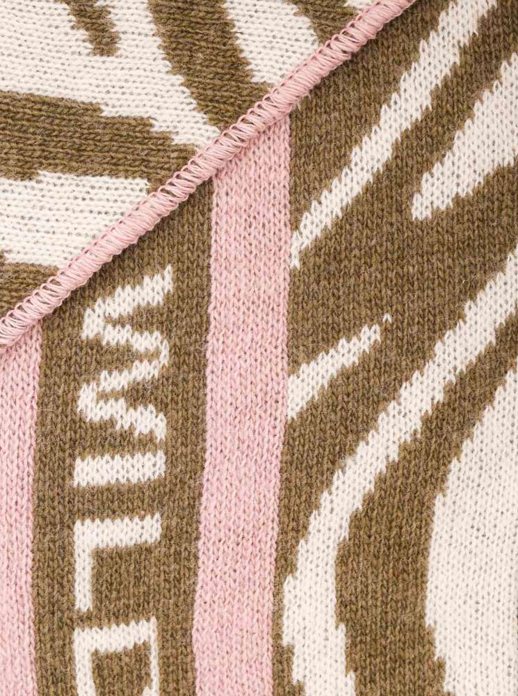 💕 Zwillingsherz Dreieckstuch "Zebra Wild" Wolle Kaschmir Khaki Rosa