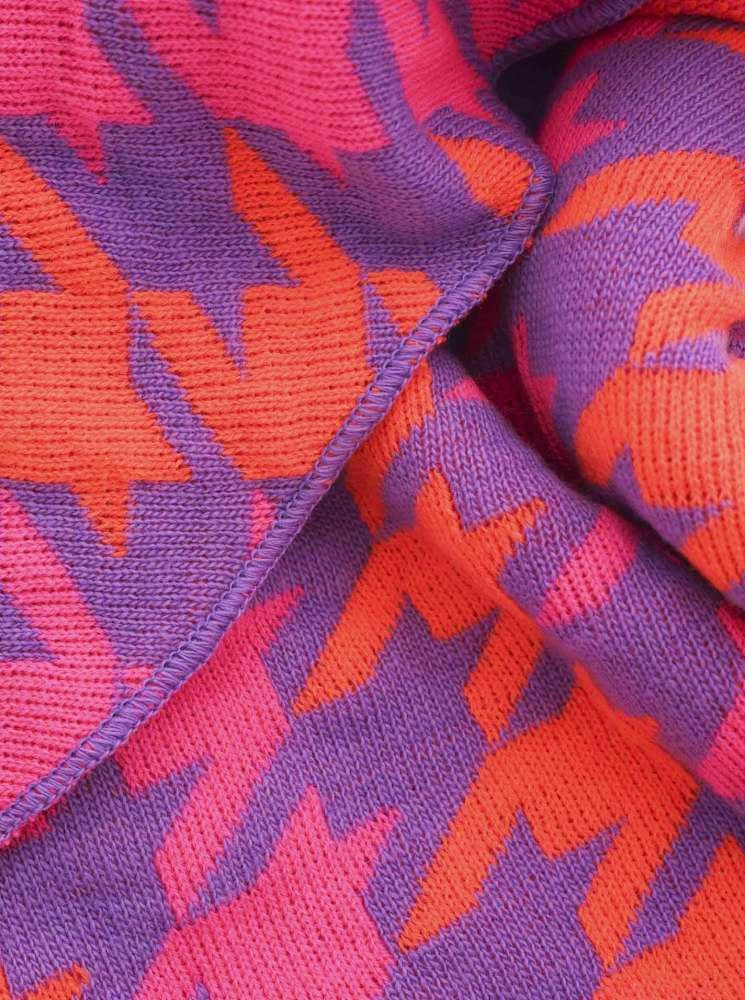 💕 Zwillingsherz Dreieckstuch "Hahnentritt Neon" Wolle Kaschmir Flieder Pink Orange