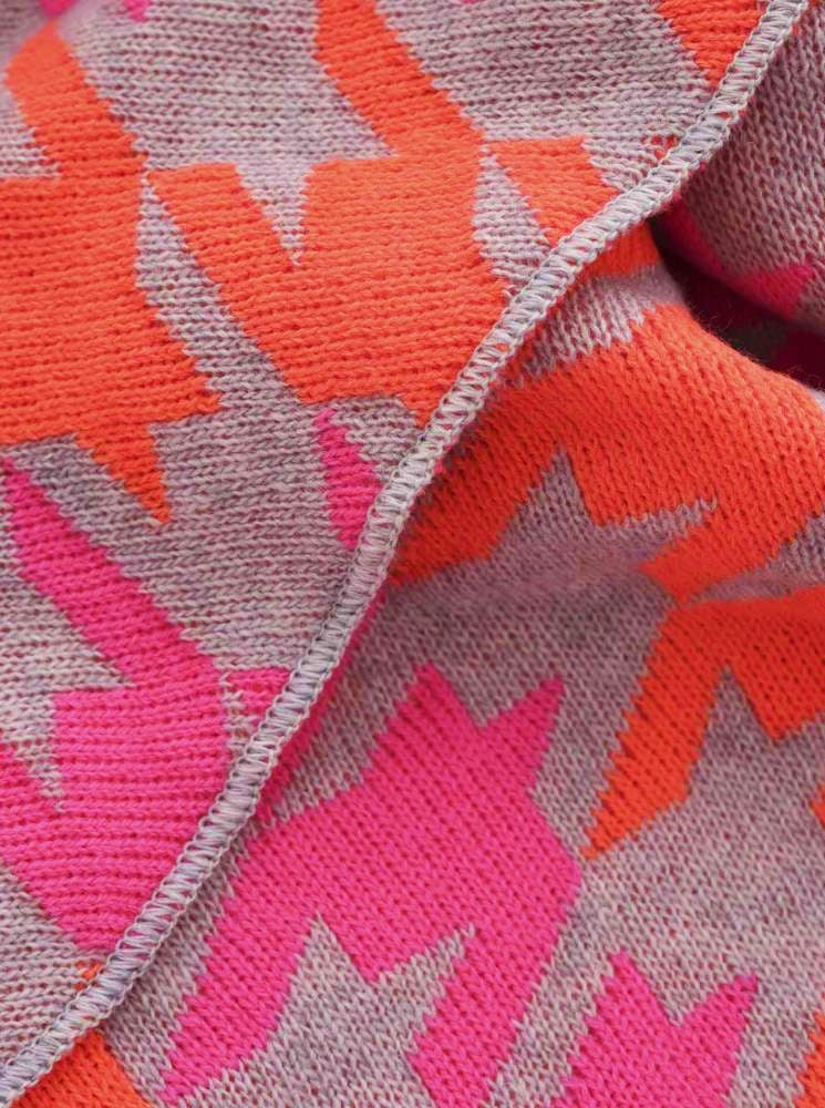💕 Zwillingsherz Dreieckstuch "Hahnentritt Neon" Wolle Kaschmir Grau Pink Orange