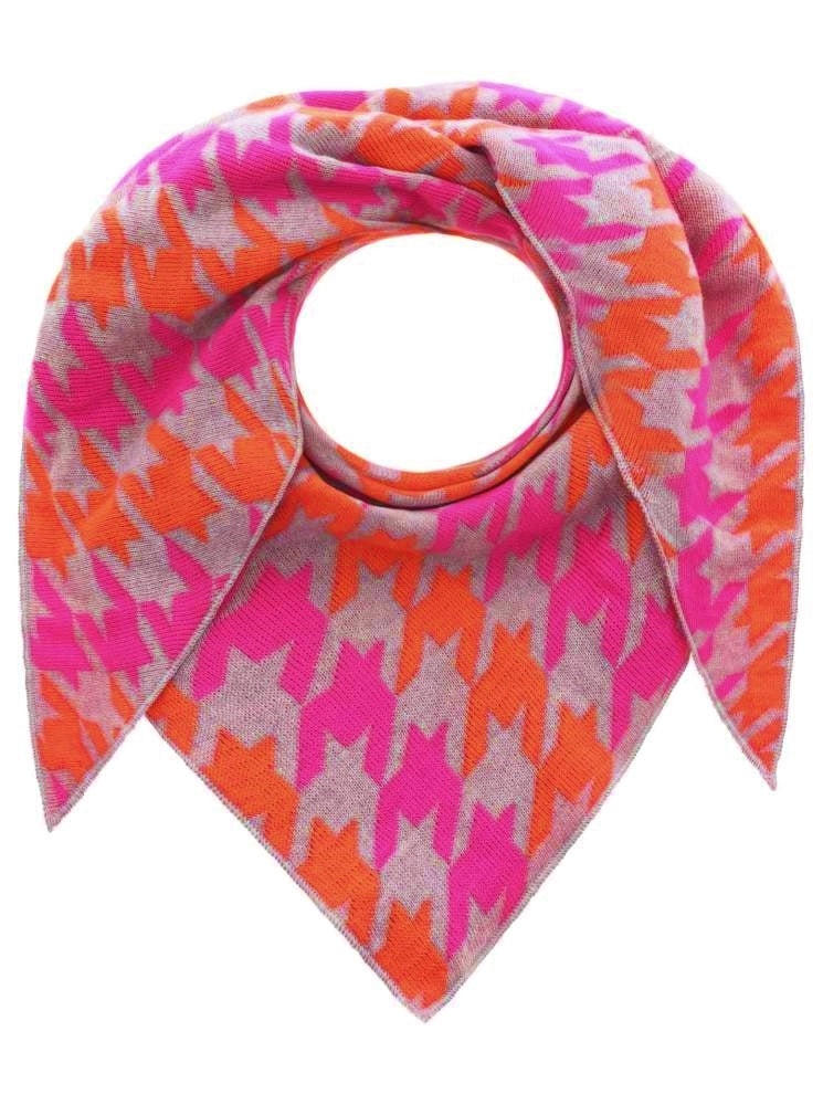 💕 Zwillingsherz Dreieckstuch "Hahnentritt Neon" Wolle Kaschmir Grau Pink Orange