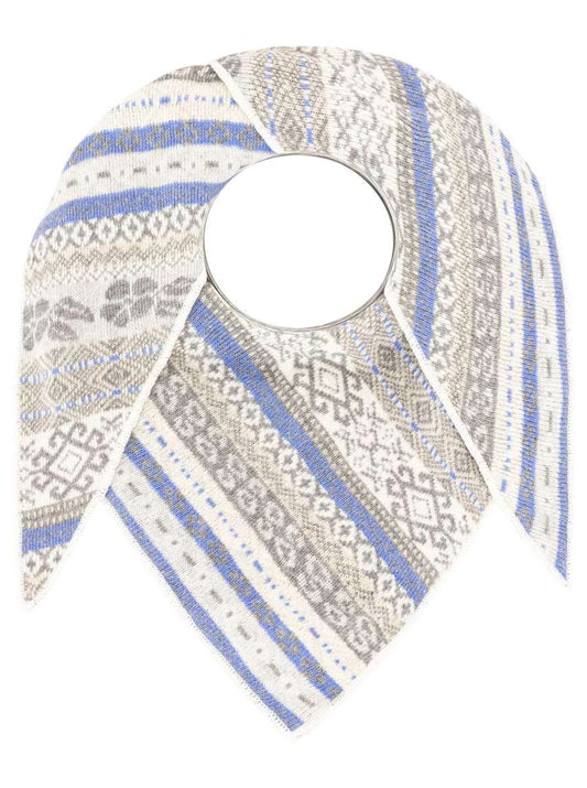 💕 Zwillingsherz Dreieckstuch "Oslo" Norwegermuster Wolle Kaschmir Grau Blau