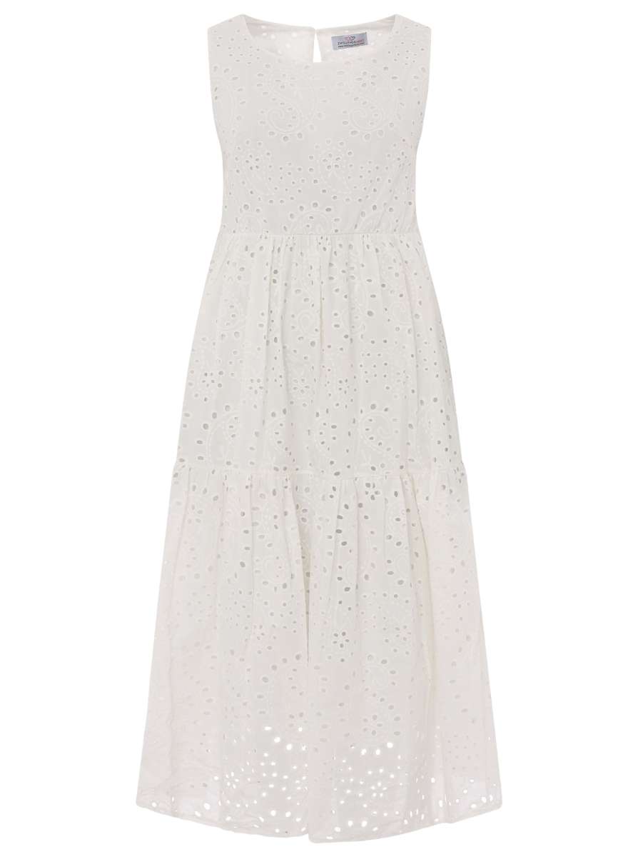 💕 Zwillingsherz Kleid "Lochstickerei" Baumwolle Weiß