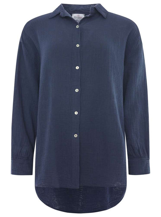 💕 Zwillingsherz Bluse "Rebecca" Longbluse Musselin 100 % Baumwolle Navy