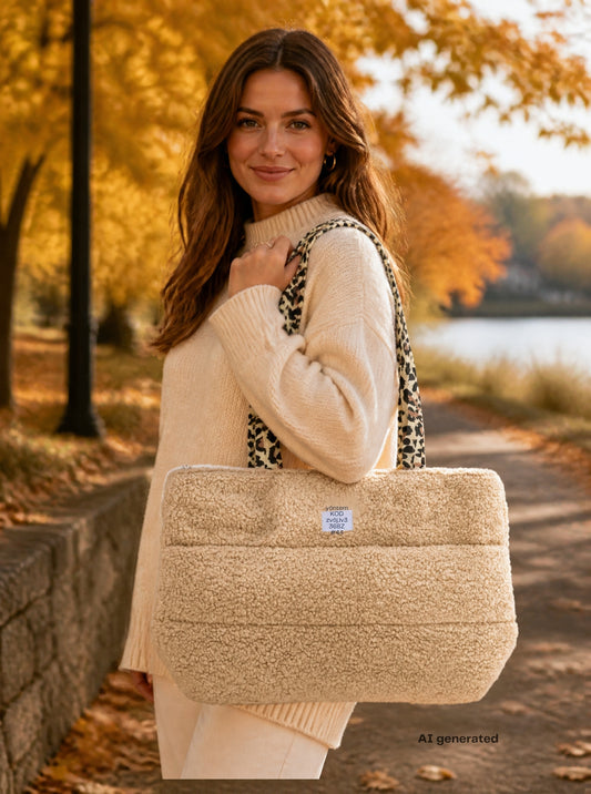 💕 Zwillingsherz Shopper "Teddy Leo Classic" Tasche Beige