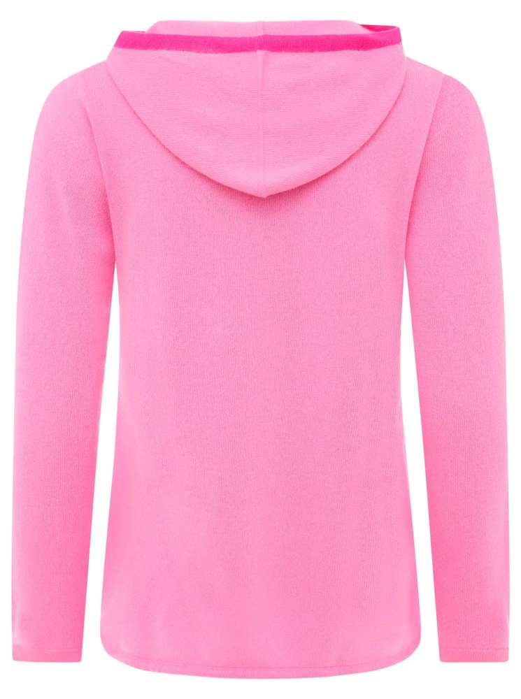 💕 Zwillingsherz Pullover Pulli Hoodie 100 % Kaschmir "Neon Kante" Kapuze Rosa Neonpink