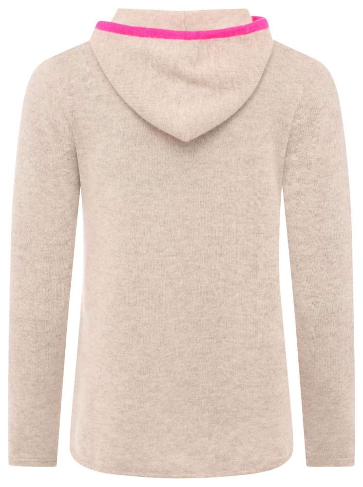 💕 Zwillingsherz Pullover Pulli Hoodie 100 % Kaschmir "Neon Kante" Kapuze Hellbeige Pink