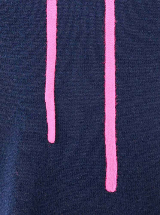 💕 Zwillingsherz Pullover Pulli Hoodie 100 % Kaschmir "Neon Kante" Kapuze Navy