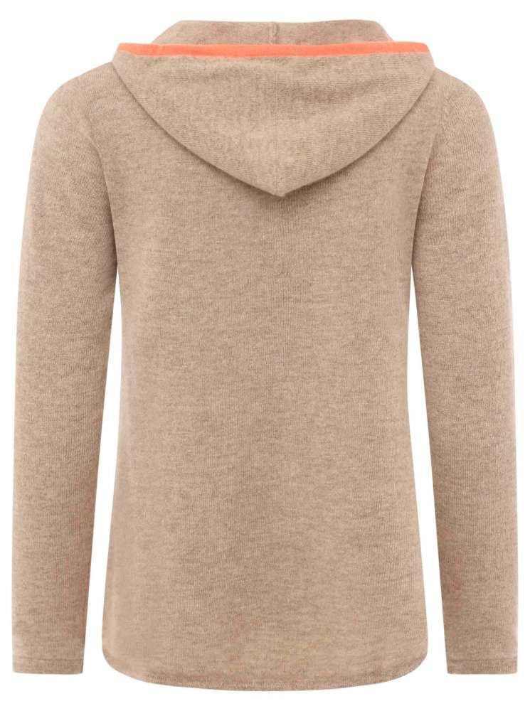 💕 Zwillingsherz Pullover Pulli Hoodie 100 % Kaschmir "Neon Kante" Kapuze Mittelbeige Orange