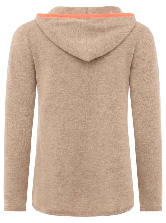 💕 Zwillingsherz Pullover Pulli Hoodie 100 % Kaschmir "Neon Kante" Kapuze Mittelbeige Orange