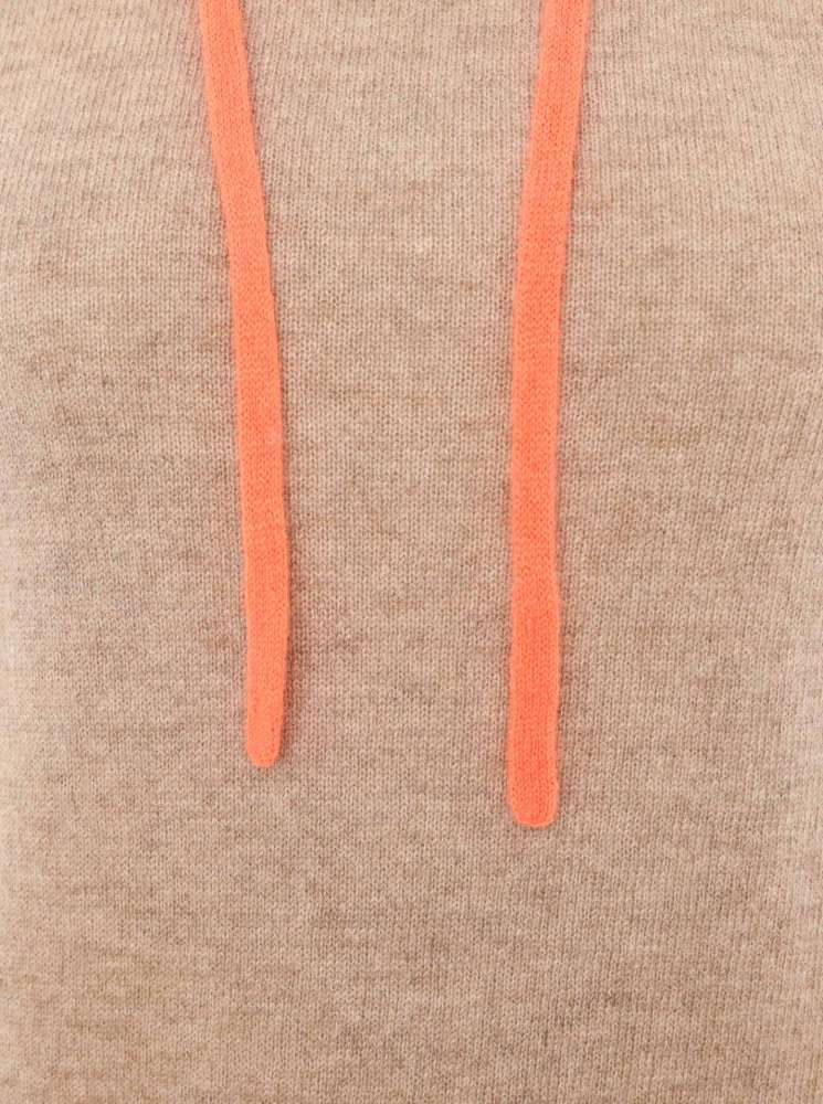 💕 Zwillingsherz Pullover Pulli Hoodie 100 % Kaschmir "Neon Kante" Kapuze Mittelbeige Orange