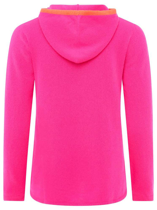 💕 Zwillingsherz Pullover Pulli Hoodie 100 % Kaschmir "Neon Kante" Kapuze Neonpink
