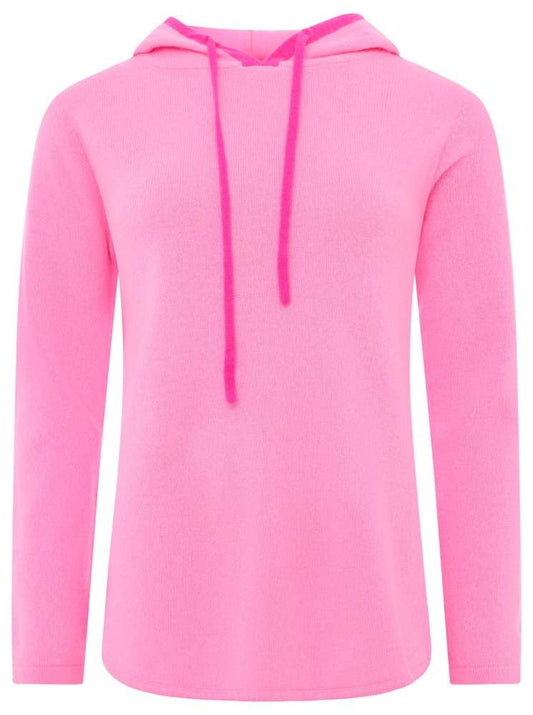 💕 Zwillingsherz Pullover Pulli Hoodie 100 % Kaschmir "Neon Kante" Kapuze Rosa Neonpink