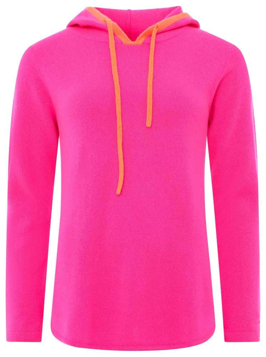 💕 Zwillingsherz Pullover Pulli Hoodie 100 % Kaschmir "Neon Kante" Kapuze Neonpink
