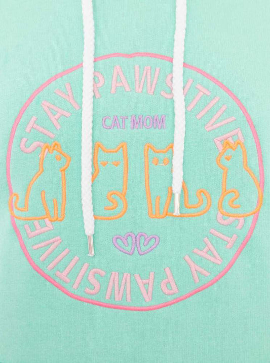 💕 Zwillingsherz Hoodie Sweatshirt "Cat Mom" Sweater Baumwolle Türkis