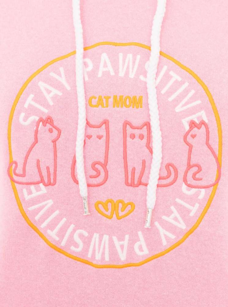 💕 Zwillingsherz Hoodie Sweatshirt "Cat Mom" Sweater Baumwolle Pink