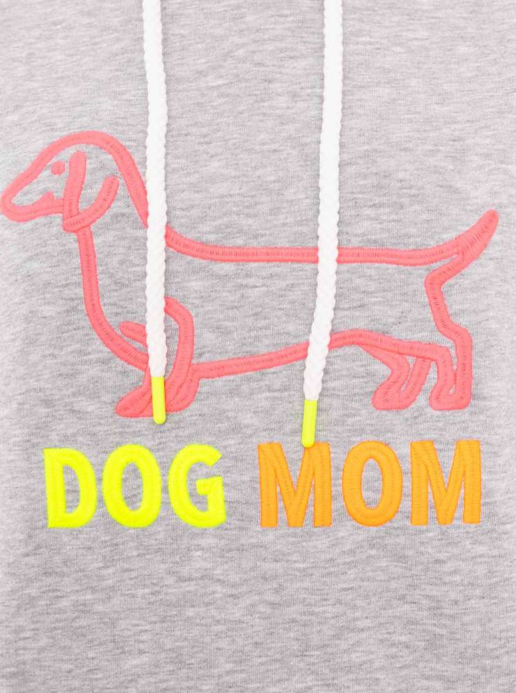 💕 Zwillingsherz Hoodie Sweatshirt "Dog Mom" Sweater Baumwolle Grau