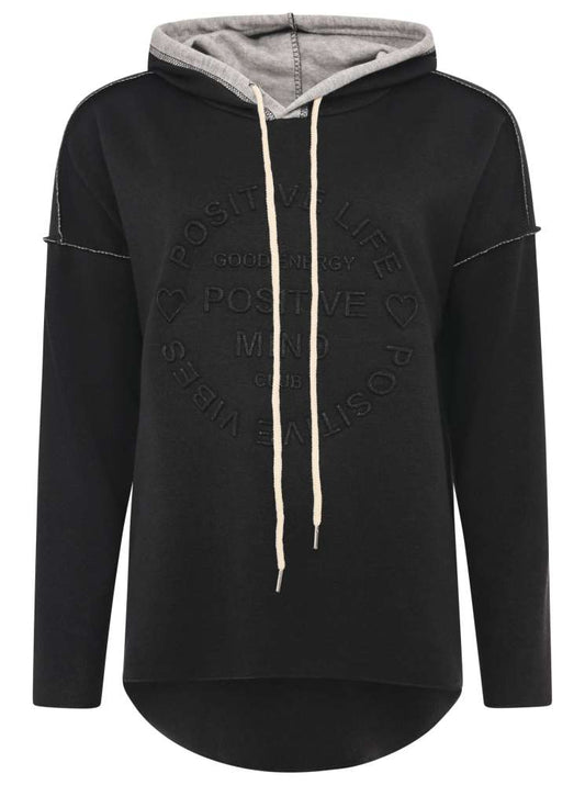 💕 Zwillingsherz Hoodie Double Face "Frühling" Stempeldruck Schwarz