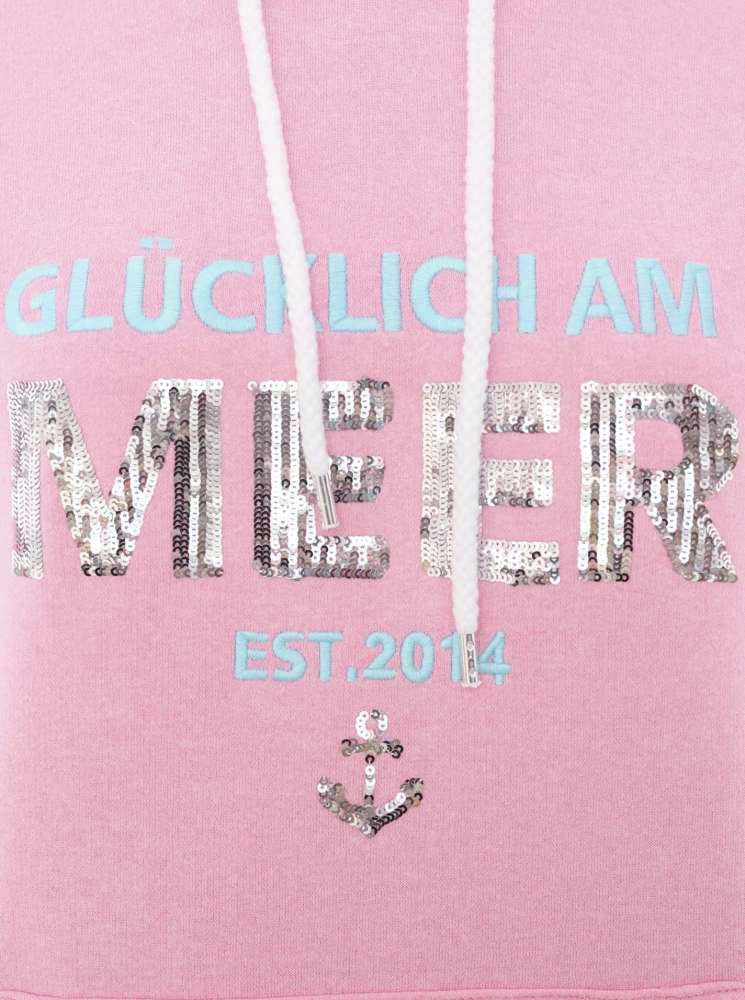 💕 Zwillingsherz Hoodie Sweatshirt "Glücklich am Meer" Sweater Baumwolle Pink