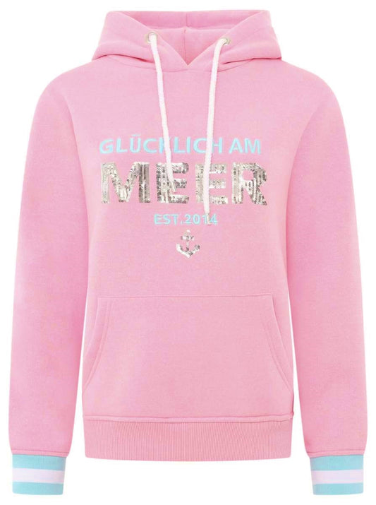 💕 Zwillingsherz Hoodie Sweatshirt "Glücklich am Meer" Sweater Baumwolle Pink