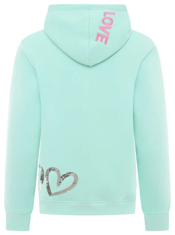 💕 Zwillingsherz Hoodie Sweatshirt "Paillette Love is all you need" Sweater Baumwolle Mint