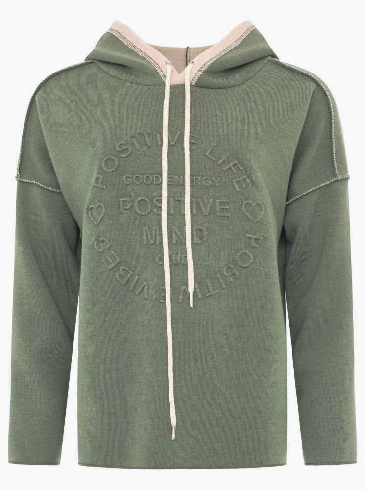 💕 Zwillingsherz Hoodie Double Face "Positive Mind" Stempeldruck Khaki