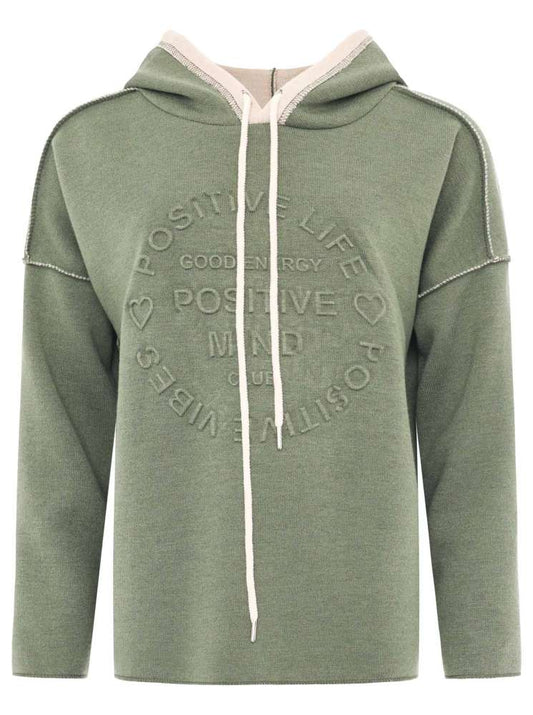💕 Zwillingsherz Hoodie Double Face "Positive Mind" Stempeldruck Khaki