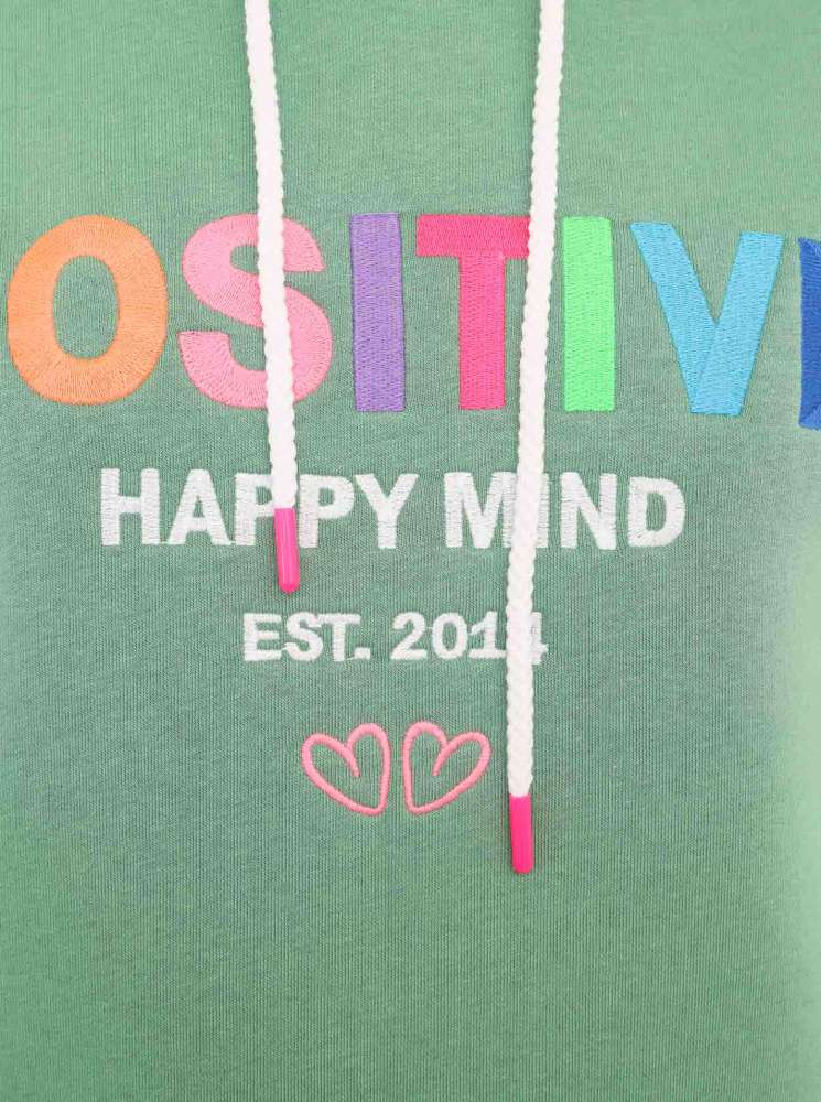 💕 Zwillingsherz Sweatshirt Hoodie "Positive" Sweater Baumwolle Salbei