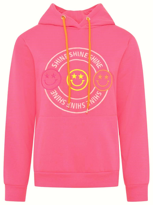 💕 Zwillingsherz Hoodie Sweatshirt "Smile Shine Smiley" Sweater Baumwolle Neonpink