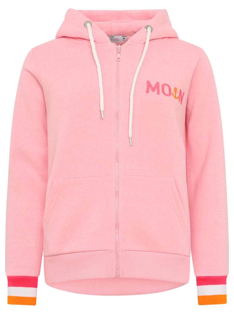 💕 Zwillingsherz Zip Hoodie Sweatshirt Jacke "MoinZH" Sweater Baumwolle Rosa