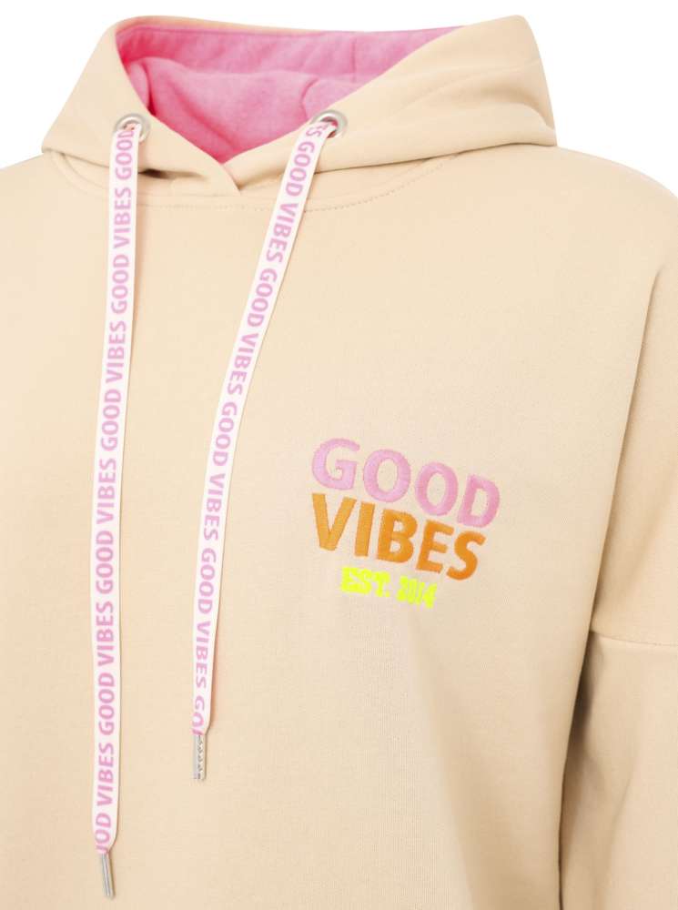 💕 Zwillingsherz Hoodiekleid "Believe in yourself" Sweater Baumwolle Beige