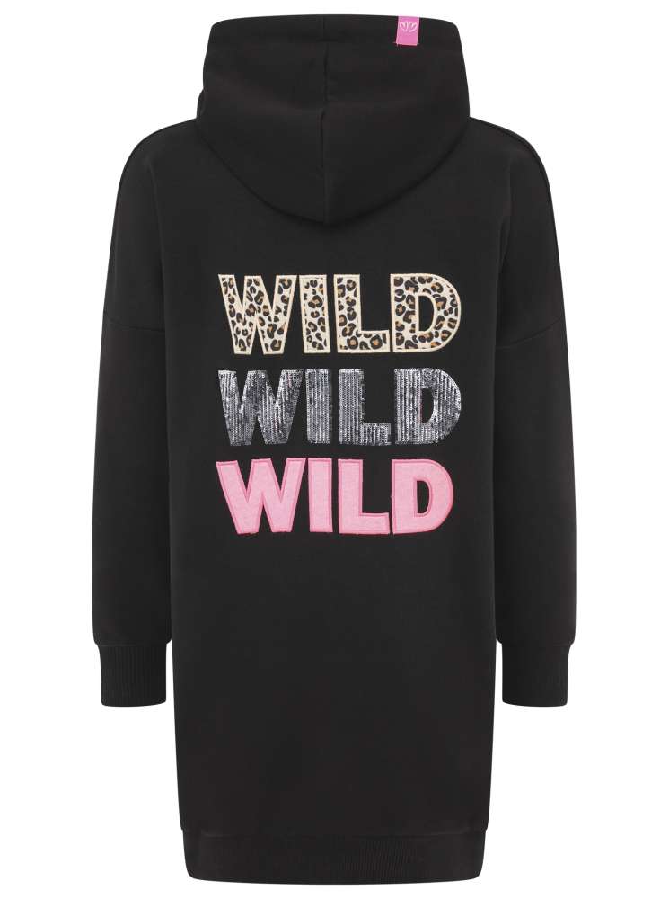 💕 Zwillingsherz Hoodiekleid "Wild Wild Wild" Sweater Baumwolle Schwarz
