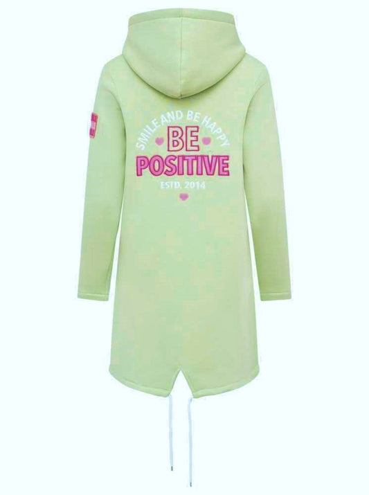 💕 Zwillingsherz Zip Hoodiemantel "Be Positive" Sweater Baumwolle Salbei