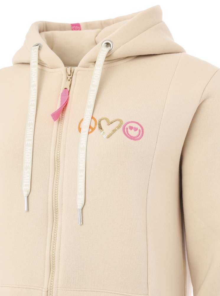 💕 Zwillingsherz Zip Hoodiemantel "Layout Mix" Sweater Baumwolle Beige