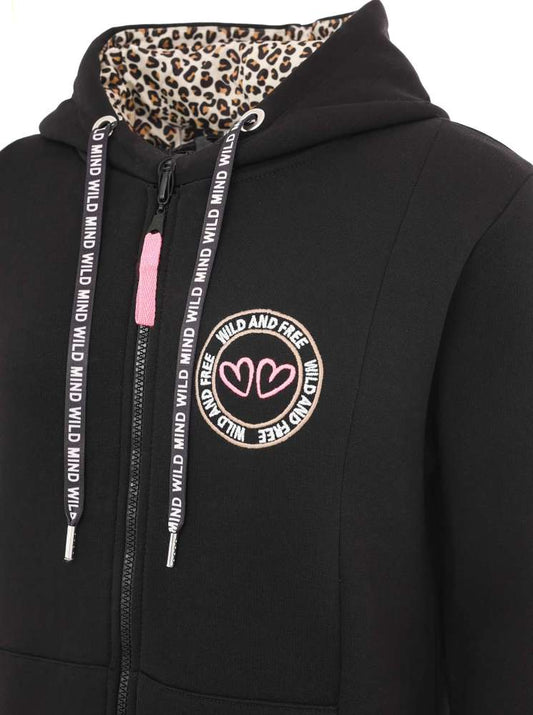 💕 Zwillingsherz Zip Hoodiemantel "Wild Strong Free" Sweater Baumwolle Schwarz