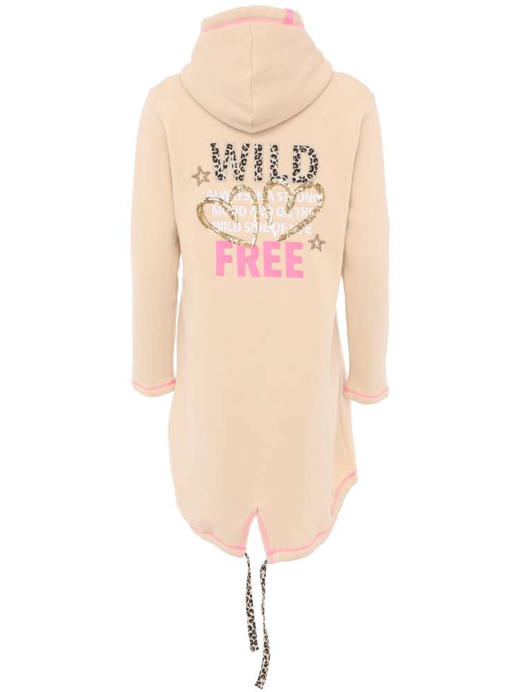 💕 Zwillingsherz Zip Hoodiemantel "Wild and Free" Sweater Baumwolle Beige
