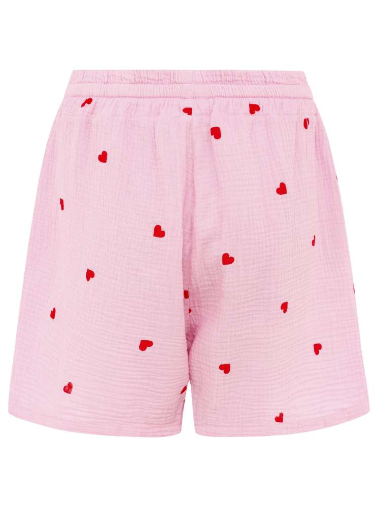 💕 Zwillingsherz Hose Kurz Musselin "Herzen" Rosa
