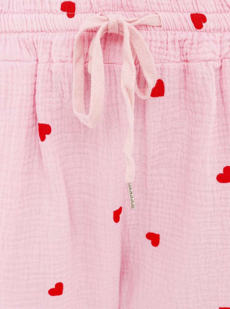 💕 Zwillingsherz Hose Kurz Musselin "Herzen" Rosa