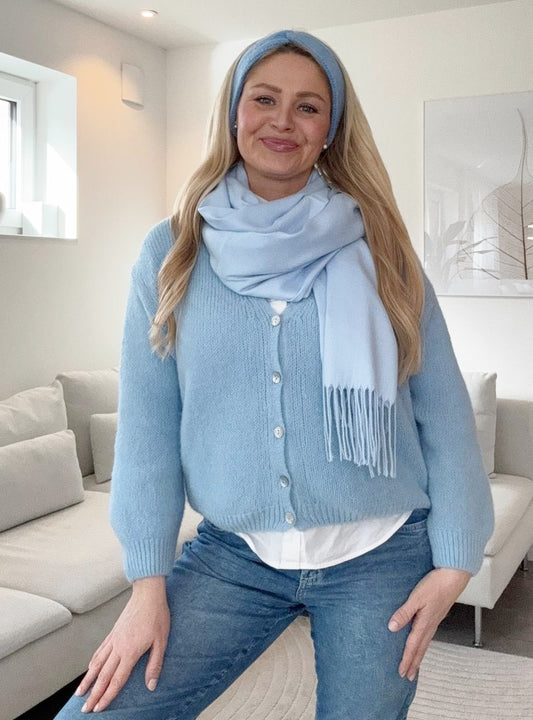 💕 Zwillingsherz Strickjacke kurz "Uni" Wolle Hellblau