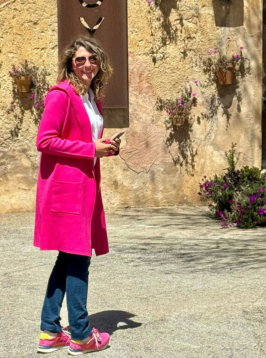 💕 Zwillingsherz Strickjacke "Janina Basic" Strickmantel offen Fuchsia